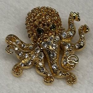St. John Gold and Silver Octopus Brooch with Green Eyes